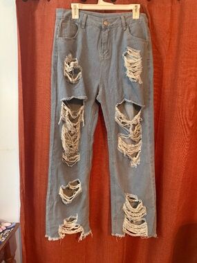 Distressed wide leg jeans